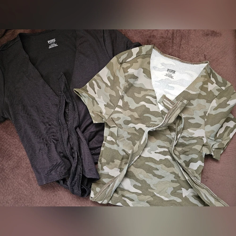 PINK Victoria's Secret - Camo & Black Cropped Twist Tie Top Bundle Size Medium - Picture 2 of 4
